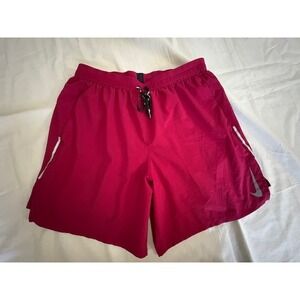 Nike Dri Fit Mens Size L Running Shorts Red Reflective Lightweight Drawstring